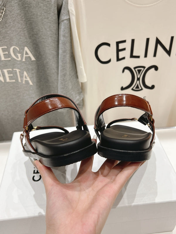 CELINE MAUD SANDAL WITH TRIOMPHE DEEP BROWN COWHIDE 236756