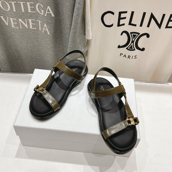 CELINE MAUD SANDAL WITH TRIOMPHE ARMY GREEN COWHIDE 236757