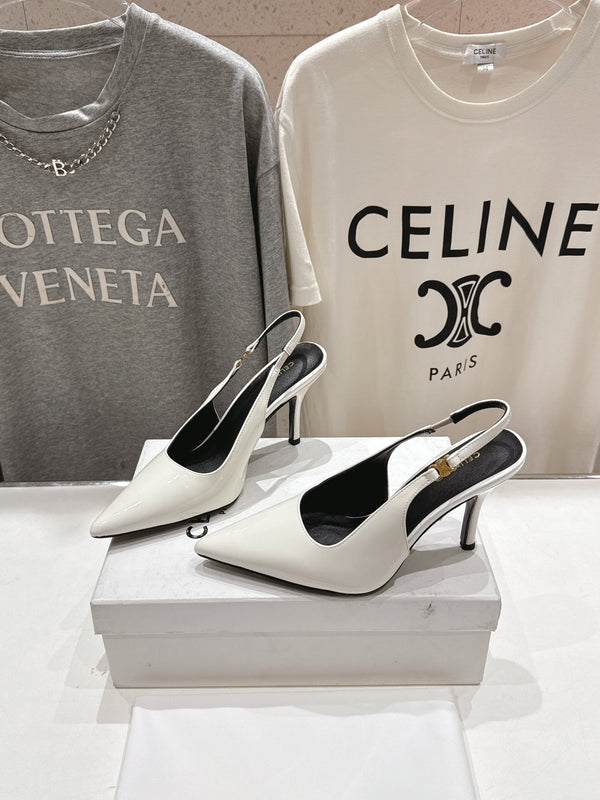 Celine 25C Slingback Pump White Patent Leather 236768