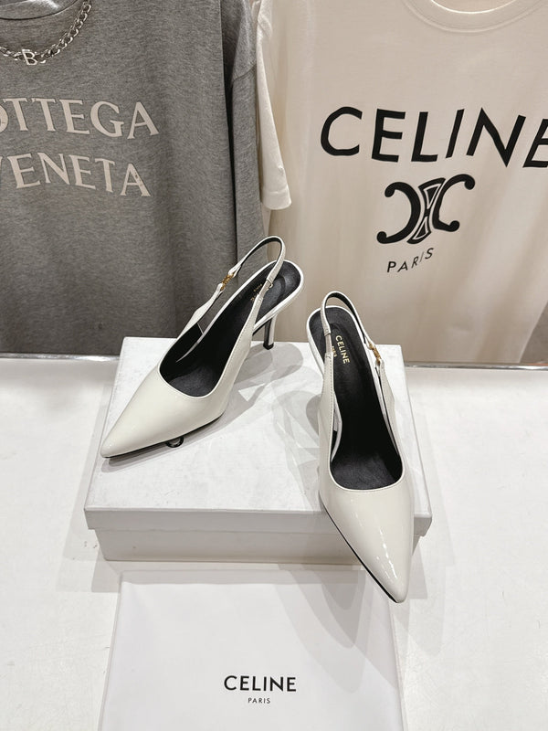 Celine 25C Slingback Pump White Patent Leather 236768