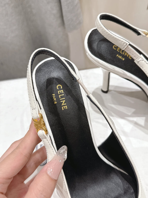 Celine 25C Slingback Pump White Patent Leather 236768