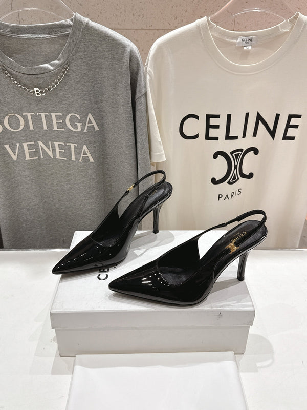 Celine 25C Slingback Pump Black Patent Leather 236769