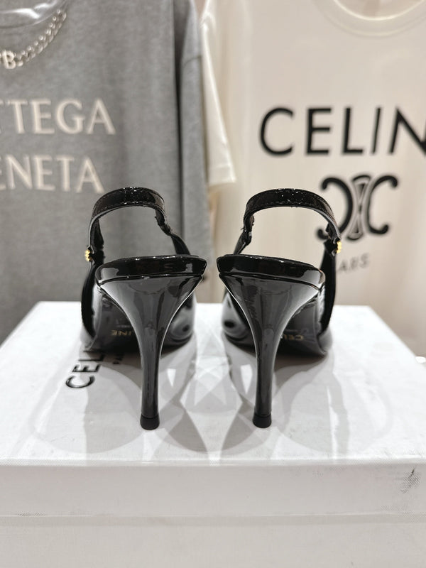 Celine 25C Slingback Pump Black Patent Leather 236769