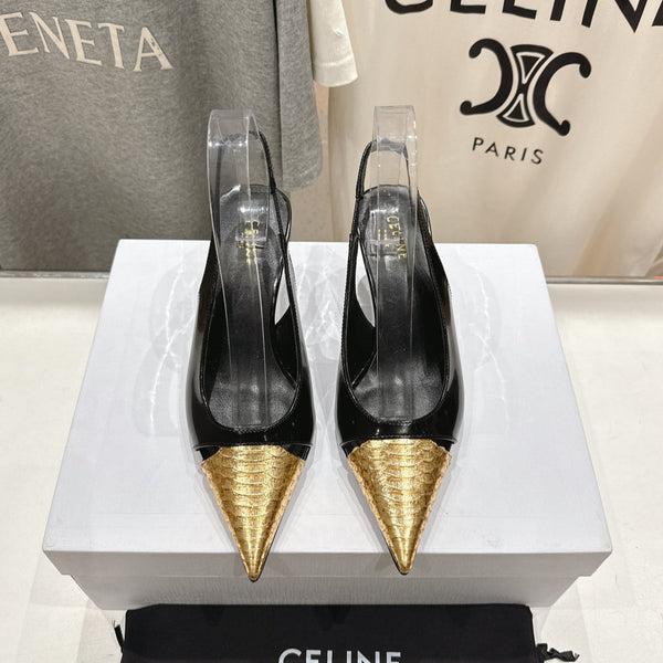 Celine 25C Slingback Pump Black mix Gold Sheepskin 236771