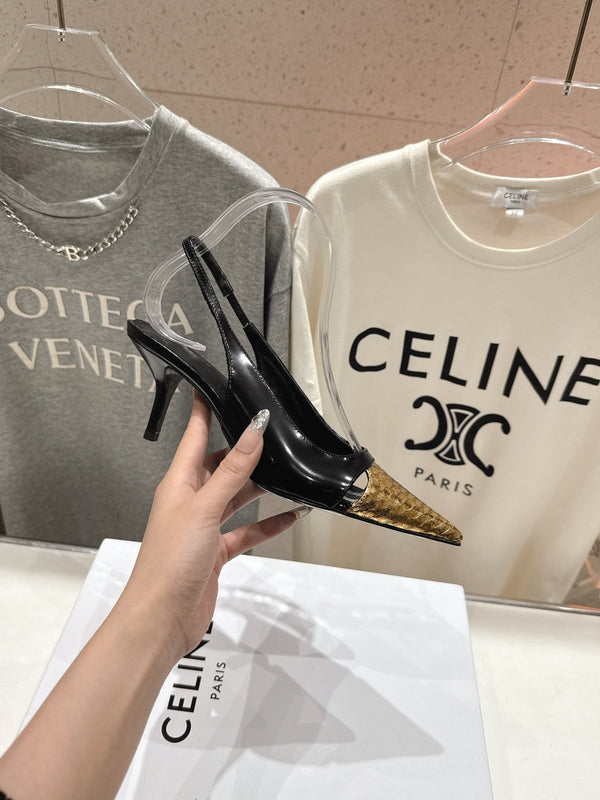 Celine 25C Slingback Pump Black mix Gold Sheepskin 236771