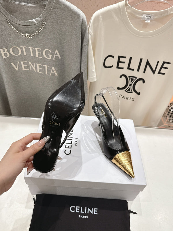 Celine 25C Slingback Pump Black mix Gold Sheepskin 236771