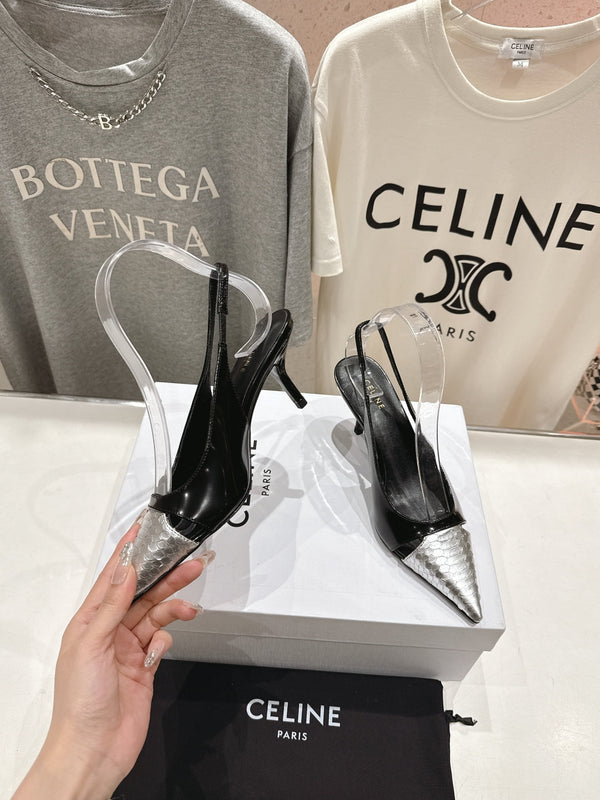 Celine 25C Slingback Pump Black mix Silver Sheepskin 236772