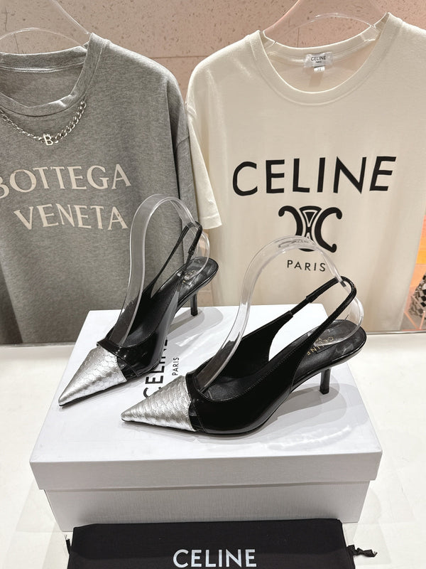 Celine 25C Slingback Pump Black mix Silver Sheepskin 236772