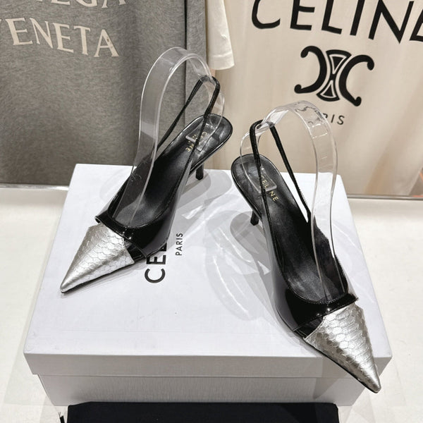 Celine 25C Slingback Pump Black mix Silver Sheepskin 236772