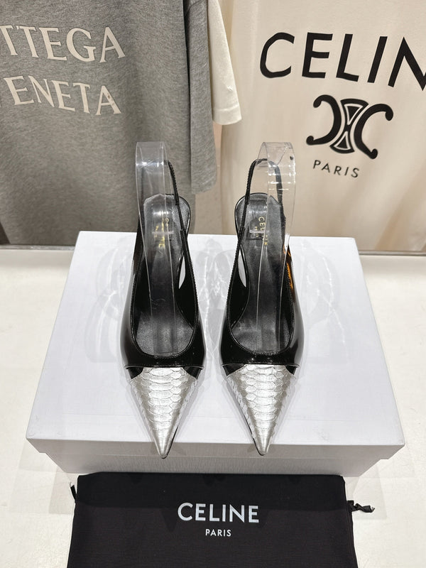 Celine 25C Slingback Pump Black mix Silver Sheepskin 236772