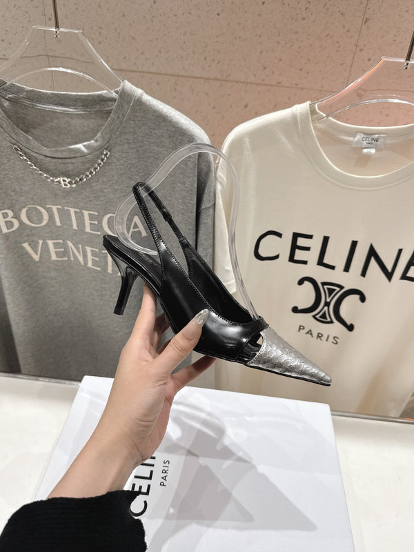 Celine 25C Slingback Pump Black mix Silver Sheepskin 236772