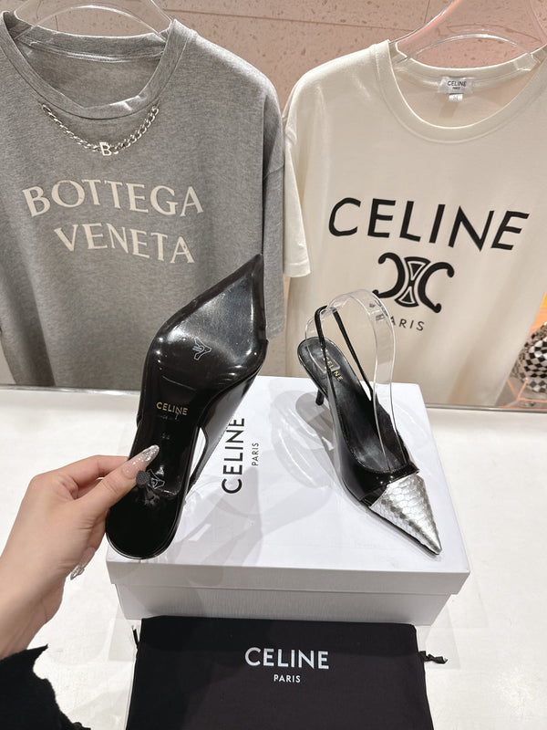 Celine 25C Slingback Pump Black mix Silver Sheepskin 236772