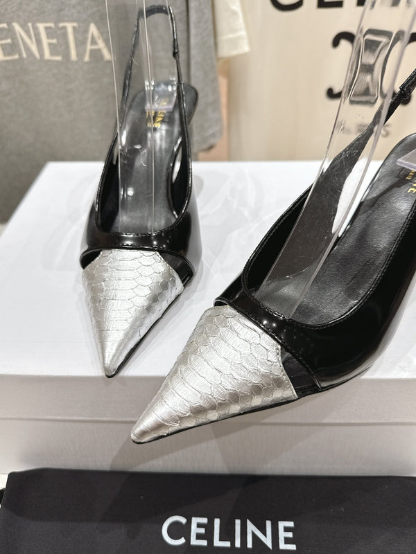 Celine 25C Slingback Pump Black mix Silver Sheepskin 236772