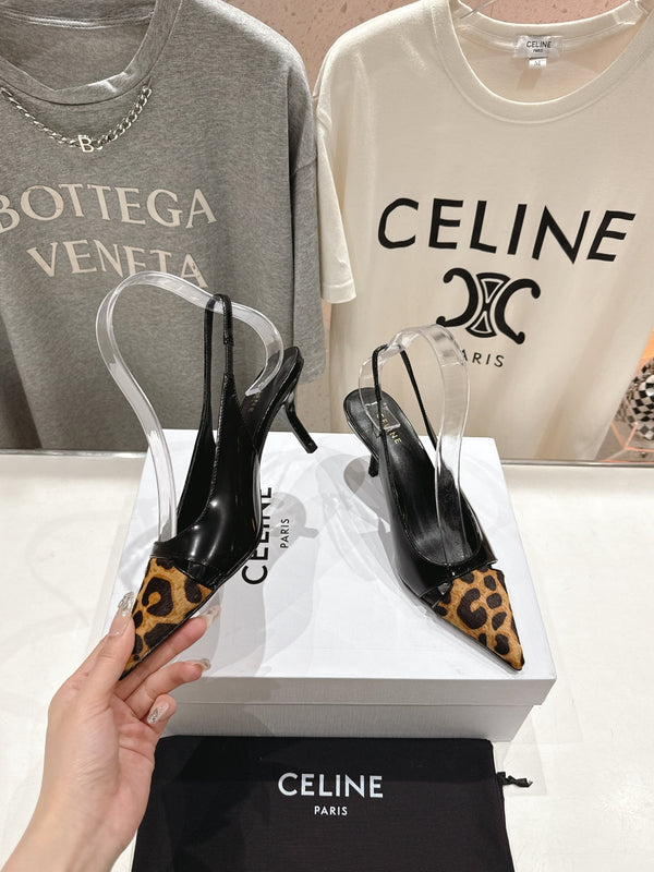 Celine 25C Slingback Pump Black mix Brown Sheepskin 236773