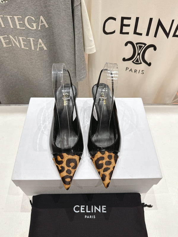 Celine 25C Slingback Pump Black mix Brown Sheepskin 236773