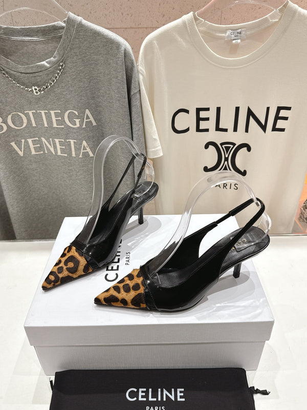 Celine 25C Slingback Pump Black mix Brown Sheepskin 236773