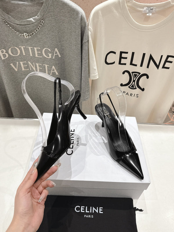 Celine 25C Slingback Pump Black Sheepskin 236774