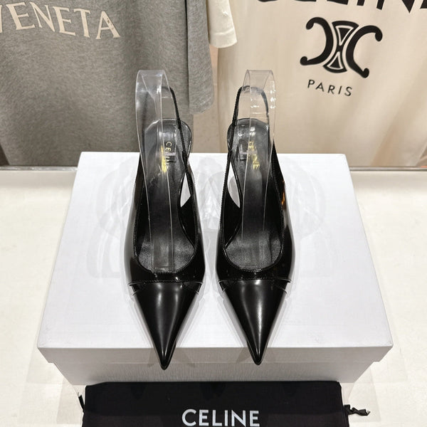 Celine 25C Slingback Pump Black Sheepskin 236774