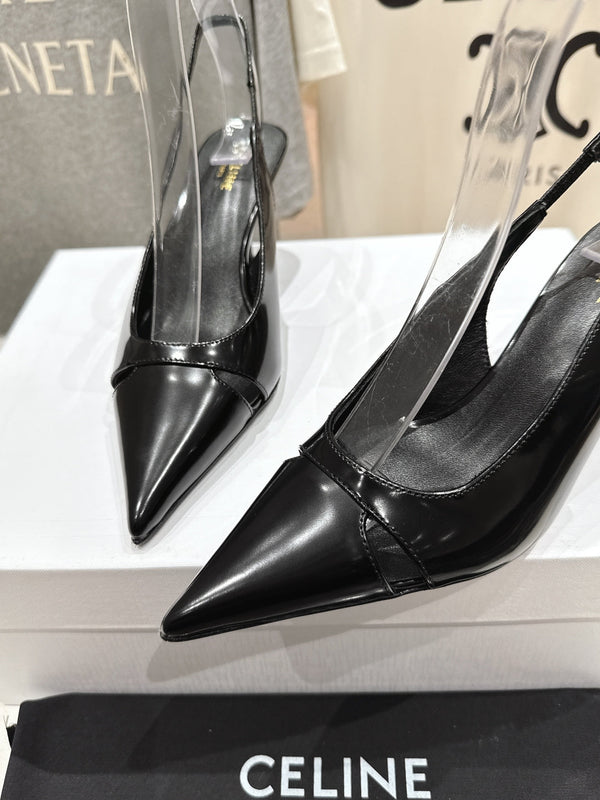 Celine 25C Slingback Pump Black Sheepskin 236774