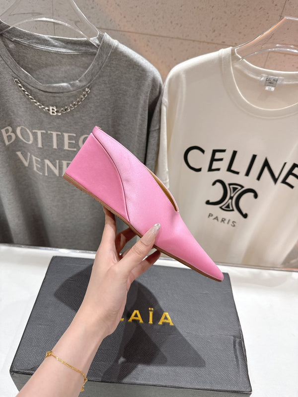 Alaia 25 Cube Wedge Mules Pink Silk Sheepskin 300082