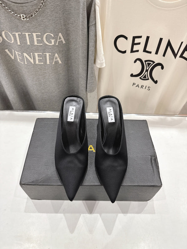 Alaia 25 Cube Wedge Mules Black Silk Sheepskin 300084