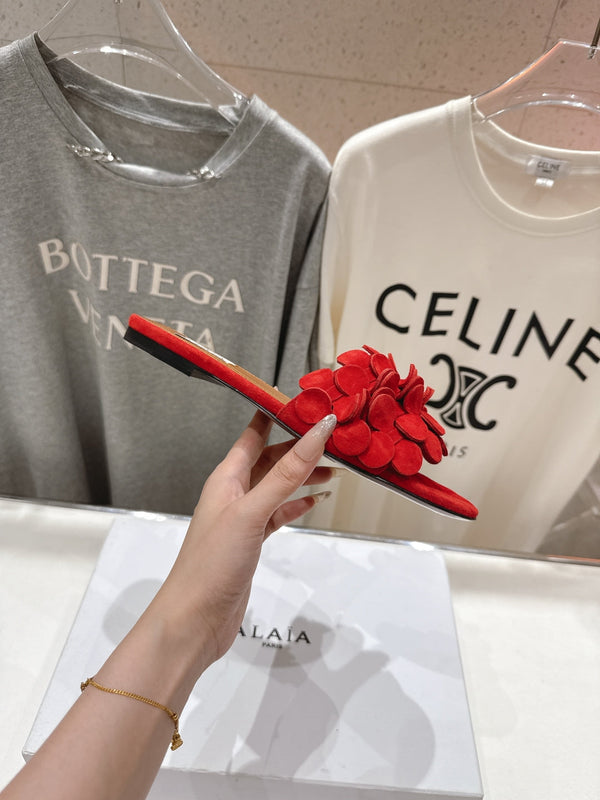 Alaia 25 Flower Slippers Red Sheepskin 302675