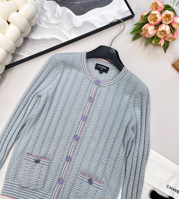 CC 25 Pocket Cardigan Blue Cashmere Cotton