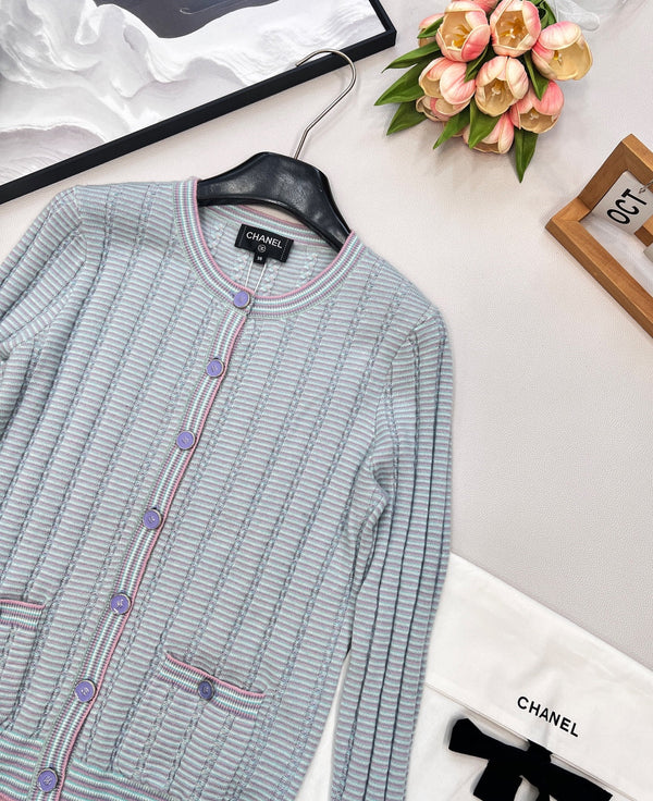 CC 25 Pocket Cardigan Blue Cashmere Cotton