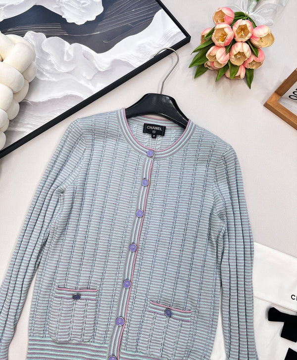 CC 25 Pocket Cardigan Blue Cashmere Cotton