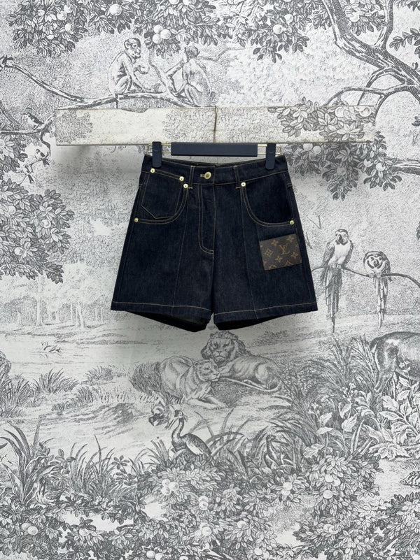 LV 25 Denim Shorts Black Cotton