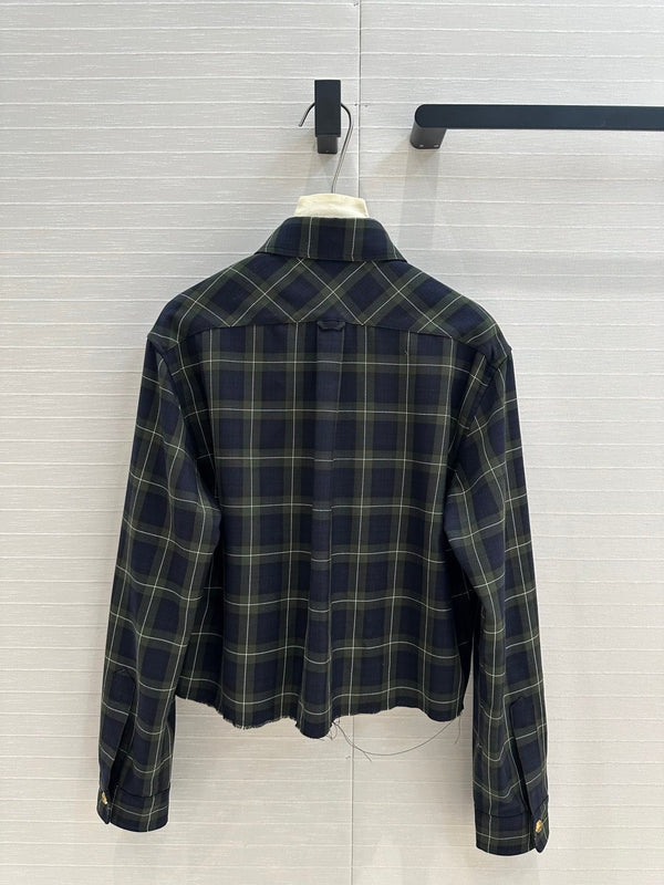 Miu Miu Plaid Short-cut Shirt Green Blue Wool