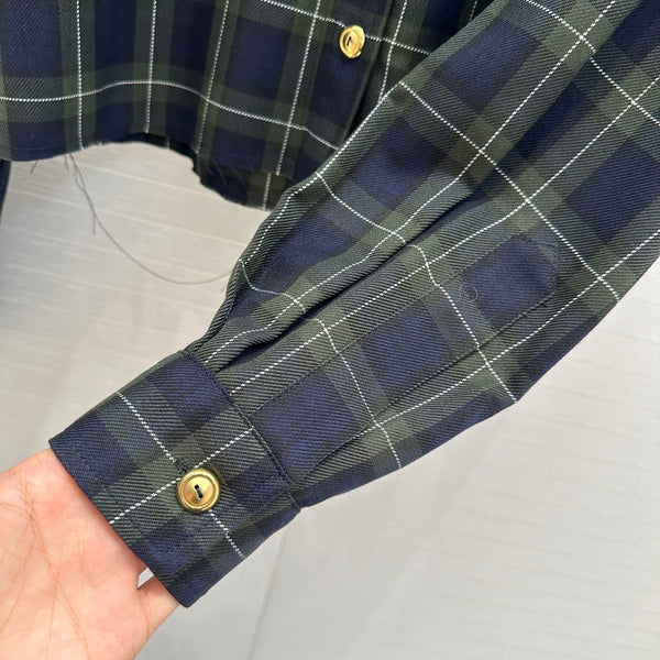 Miu Miu Plaid Short-cut Shirt Green Blue Wool