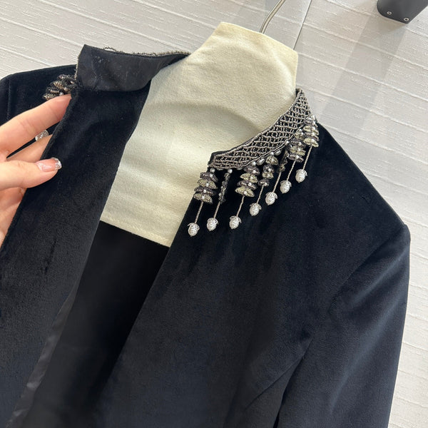 CD 25 Beaded Collar Small Jacket Black Silk Velvet
