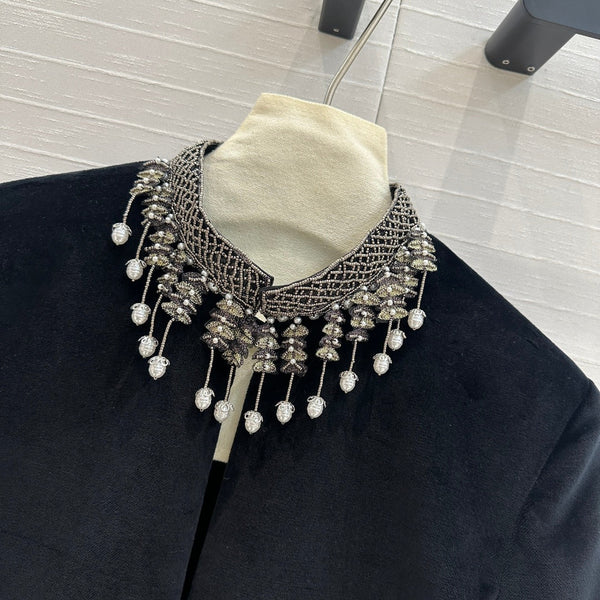 CD 25 Beaded Collar Small Jacket Black Silk Velvet
