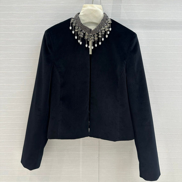 CD 25 Beaded Collar Small Jacket Black Silk Velvet
