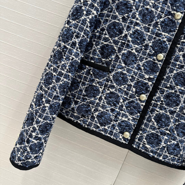 CD 25 Round Neck Suit Small Jacket Blue Cotton Silk