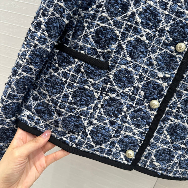 CD 25 Round Neck Suit Small Jacket Blue Cotton Silk