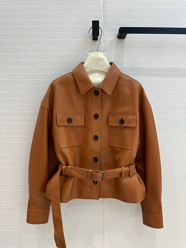 Giacca gilet YSL in pelle di pecora color caramello