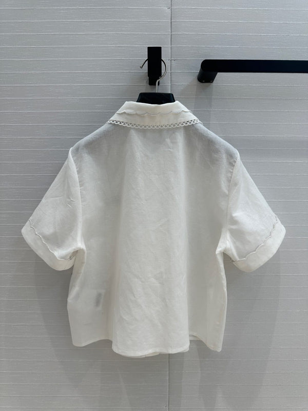 Miumiu 25 Double-layer Collar Shirt White Linen Cotton