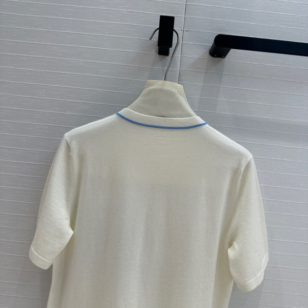 Hm 25 Short-sleeved Sweater White Blue Wool