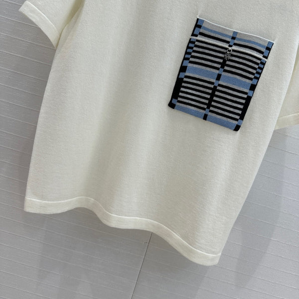 Hm 25 Short-sleeved Sweater White Blue Wool