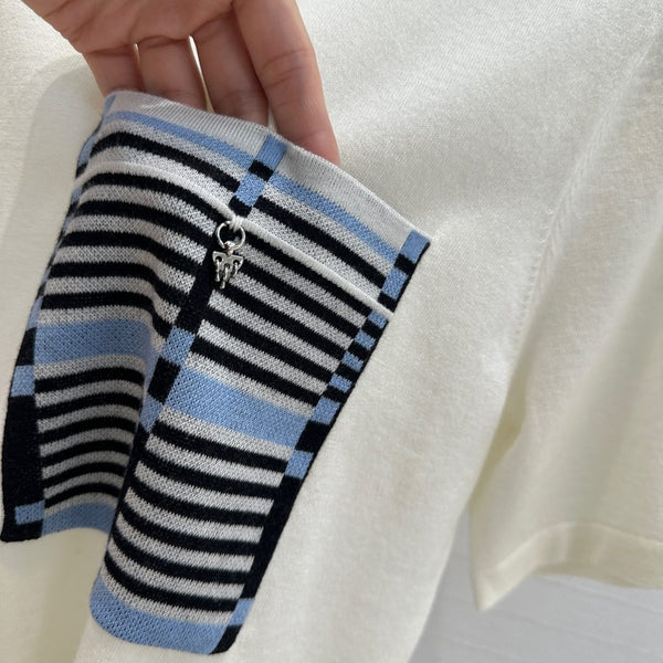 Hm 25 Short-sleeved Sweater White Blue Wool