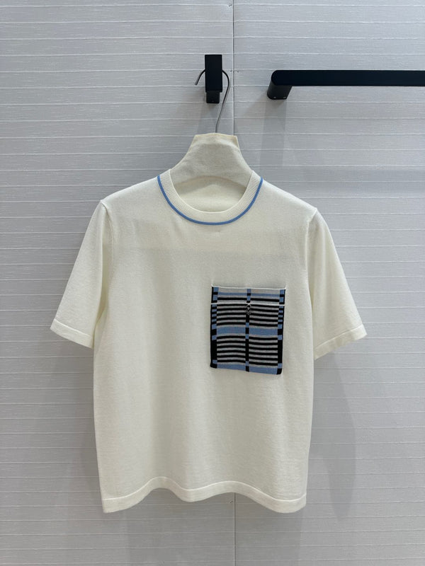 Hm 25 Short-sleeved Sweater White Blue Wool