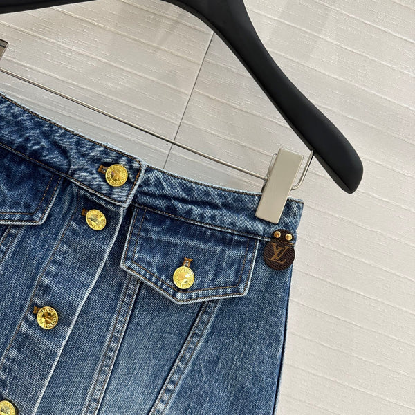 LV 25 Denim Skirt Blue Cotton