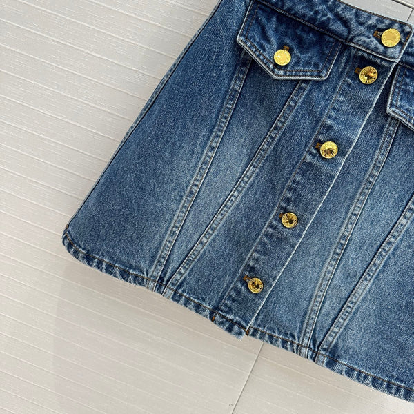 LV 25 Denim Skirt Blue Cotton