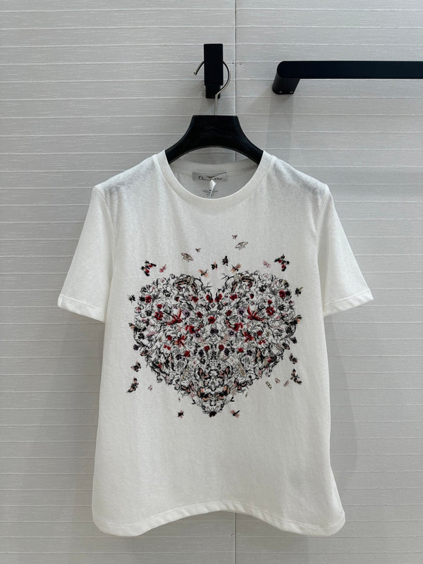 CD Heart T-shirt White Cotton Polyester