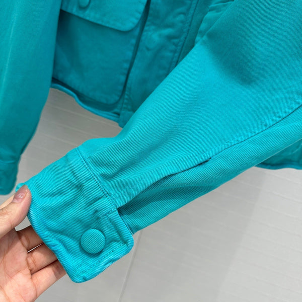 Giacca corta con cappuccio Prada 25 in cotone blu-verde