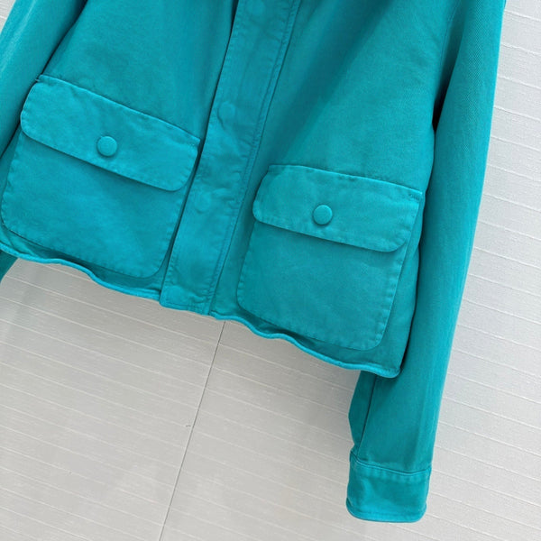 Giacca corta con cappuccio Prada 25 in cotone blu-verde