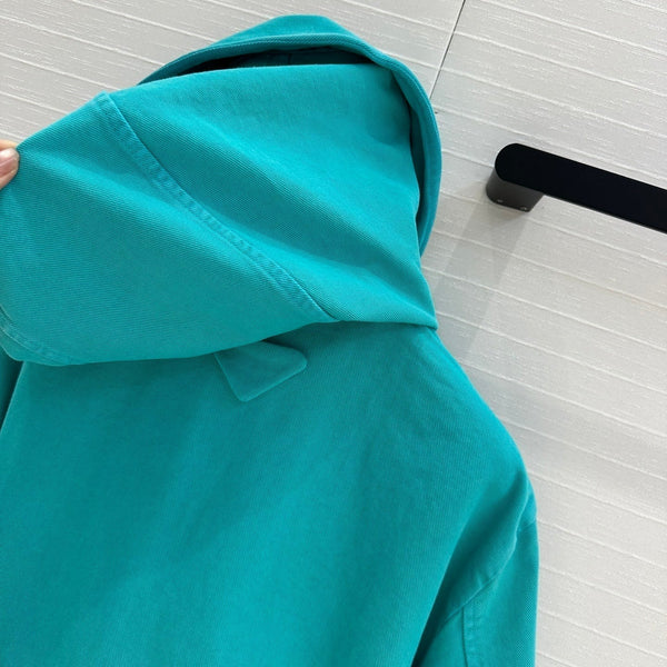 Giacca corta con cappuccio Prada 25 in cotone blu-verde