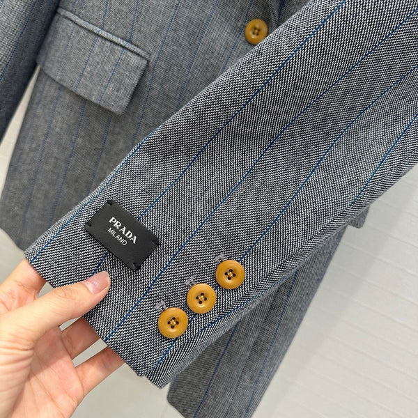 Prada 25 Striped Vest Suit Gray Wool Polyester